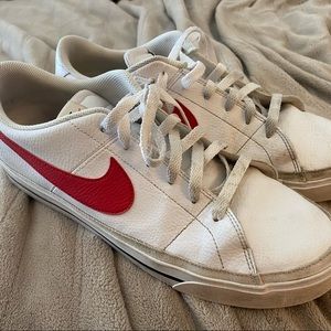 Mens red and white old school leather Nike size 12